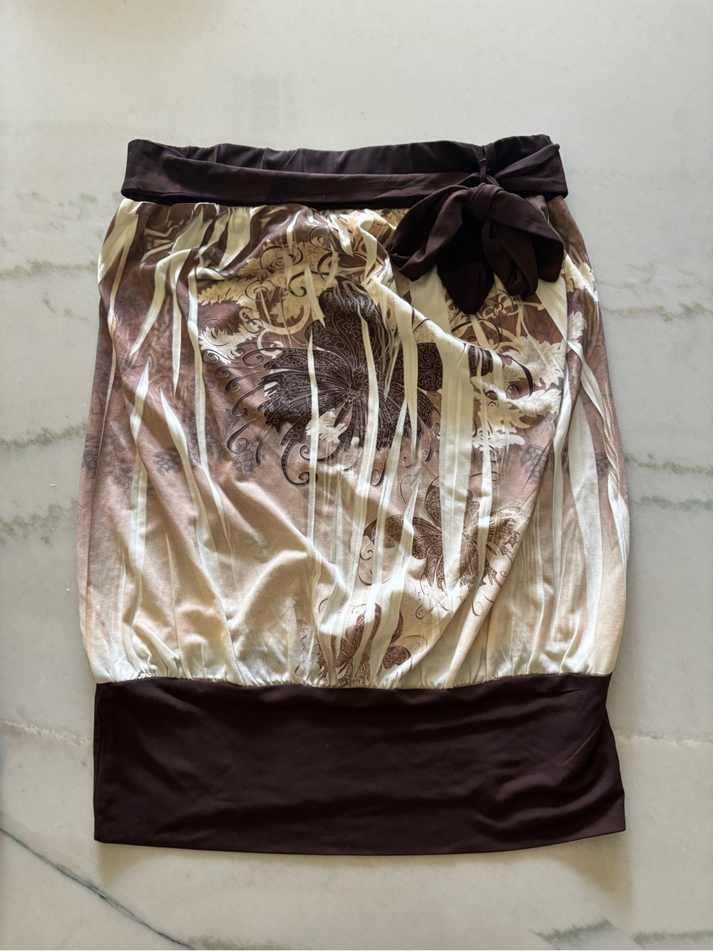 Y2K Daytrip Bubble Mini Skirt Brown Butterly Bow Tie Boho Fairycore Size S